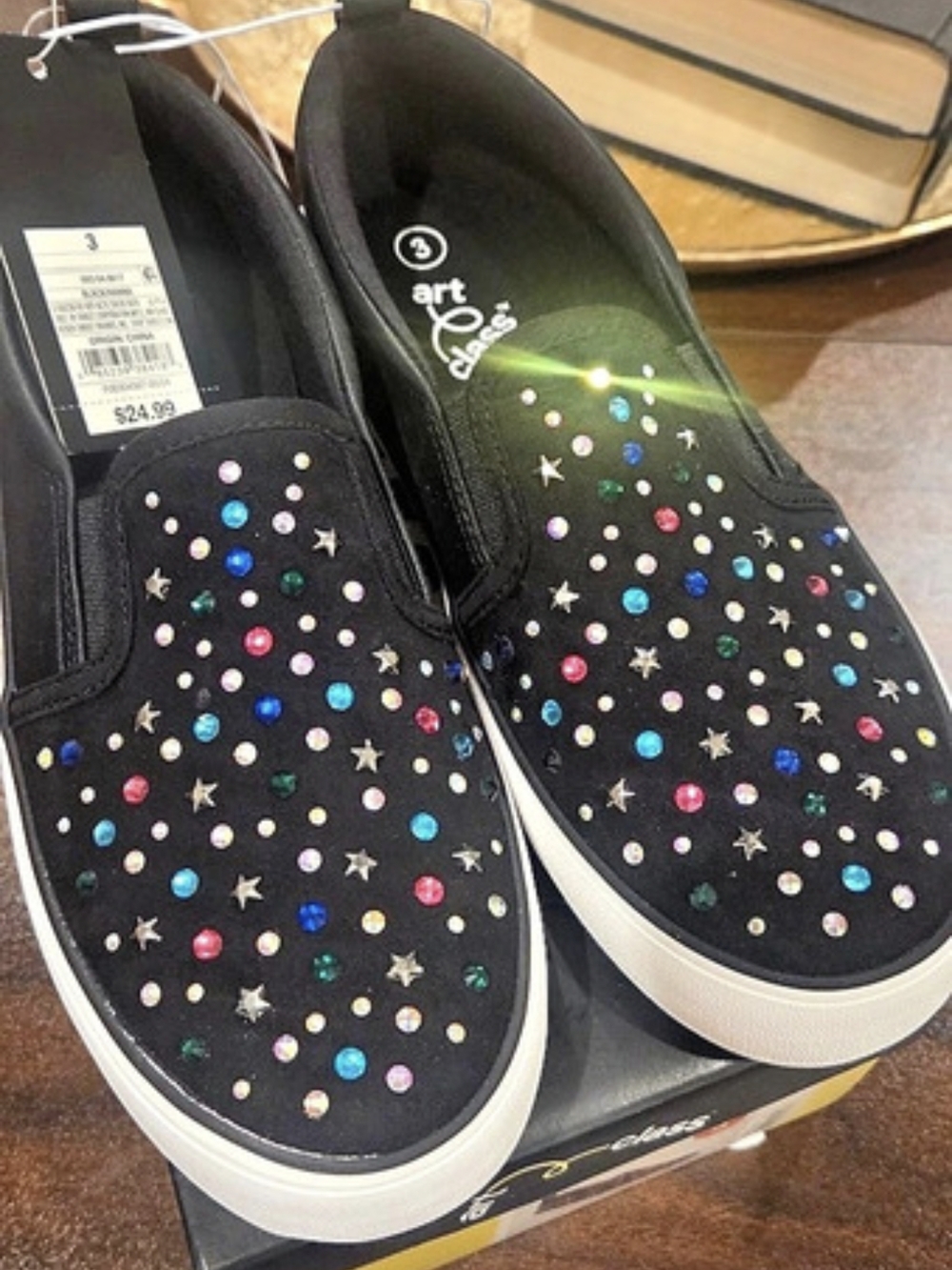 art class Hanna Sneakers Rhinestone Slip-On Black & Multicolor US 3